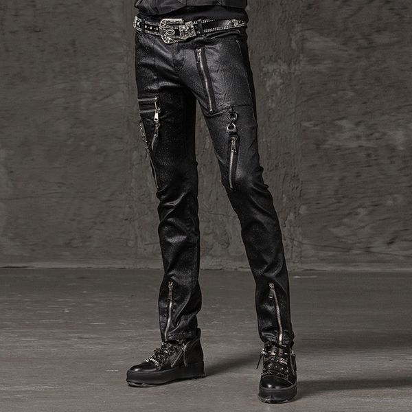 

men's skinny zipper punk rock pencil black pants fashion hip hop pants nightclub slim pant