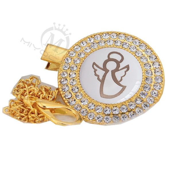 

miyocar lovely symbol unique silver bling pacifier clip pacifier holder white symbol with gold chain dummy clip ls-sb