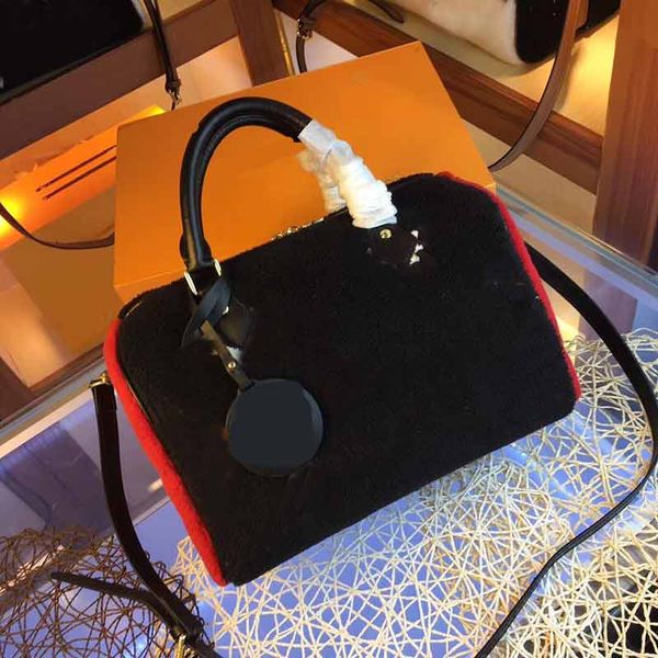 

designer luxury handbag purse teddy lambswool material speedy handbag fashion totes 30cm ladies purses hand bag