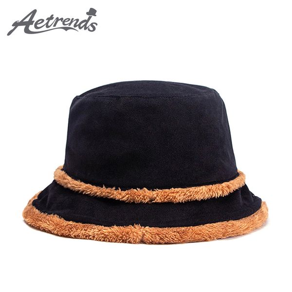 

aetrends] 2-sides packable thick felts warm fleece bucket hats for men women casual flat fishing hat z-10037