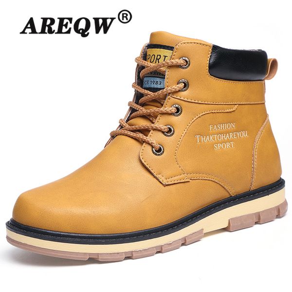 

2020 super warm men's winter pu leather ankle boots men autumn waterproof snow boots leisure autumn mens shoes, Black