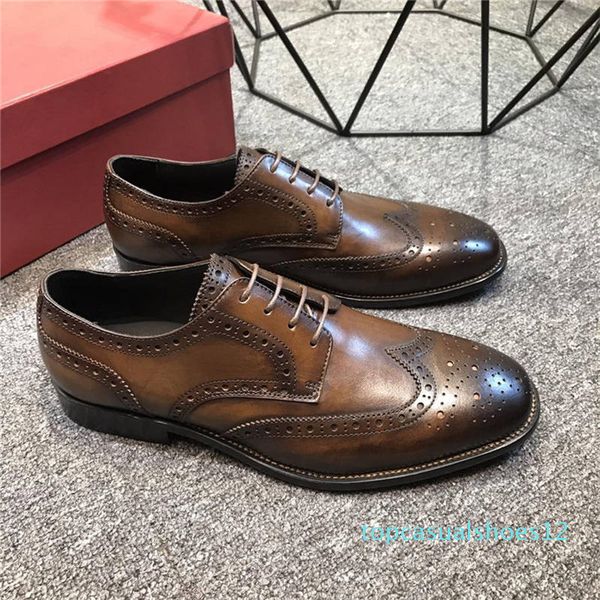 

new arrival brand designer men dress shoes all genuine leather designer business men shoes multicolor brogue shoes size 38-45 t12, Black