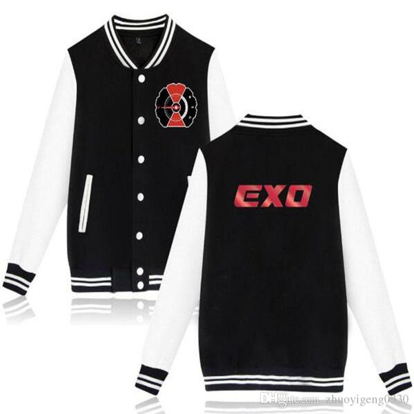 

kopo exo baseball jacket sweatshirt ladies / men's printing 2018 uniform casual stitching style hip hop coat clothes plus size 4xl, Black