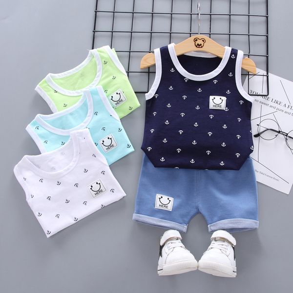 

baby boy summer clothes 2020 korean cartoon sleeveless vest + shorts 2pcs infant clothing outfits kids bebes jogging suits, White