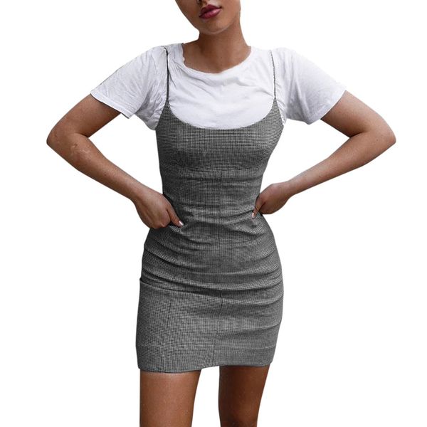 

womens plus size sleeveless solid bodycon mini dress slim dresses, Black;gray