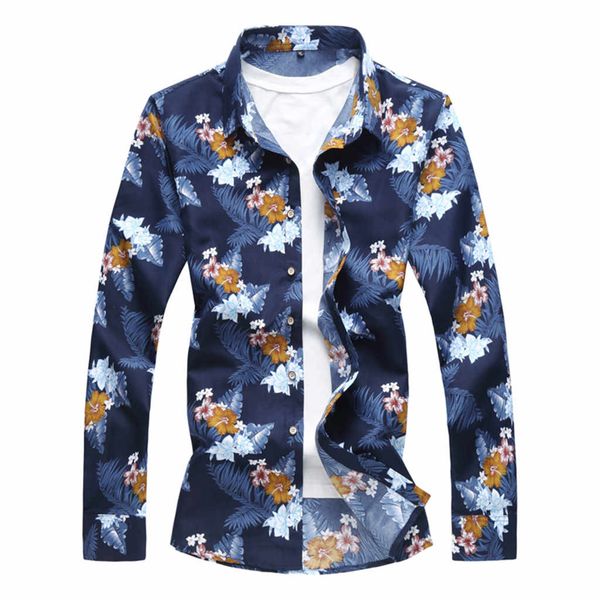 

hawaii 2019 new men's silk satin printed shirts men slim fit long sleeve blouse party print shirt men print shirt -6xl, White;black