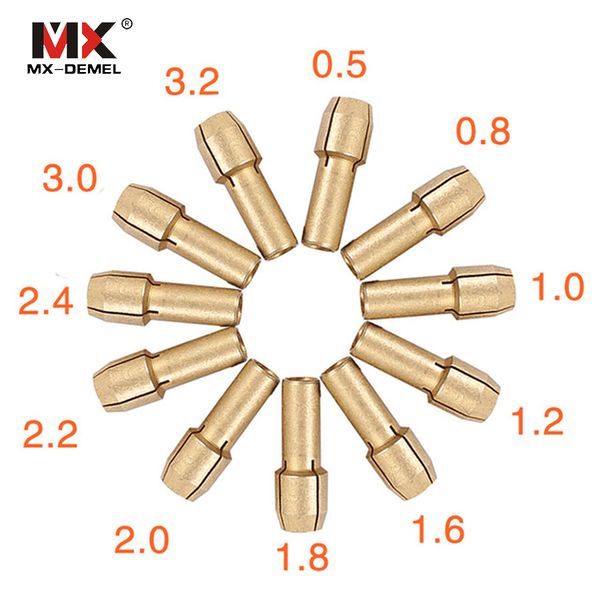 

mx-demel 11 pieces mini drill brass collet chuck for dremel rotary tool 0.5/0.8/1.0/1.2/1.6/1.8/2.0/2.2/2.4/3.0/3.2mm power tool