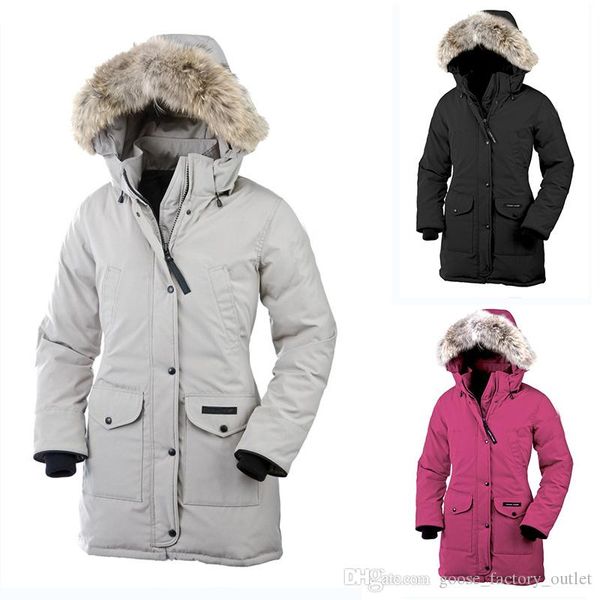 

2019 канада женщины trillium femme на открытом воздухе меховой пуховик hiver толстый теплый гусиный пух пальто сгущает fourrure куртка с кап, Black