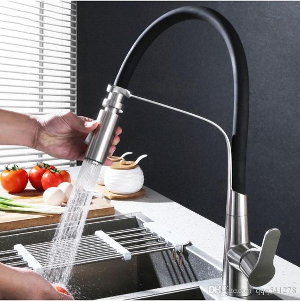 2019 Stainless Steel Black Hose Kitchen Faucet Double Functions
