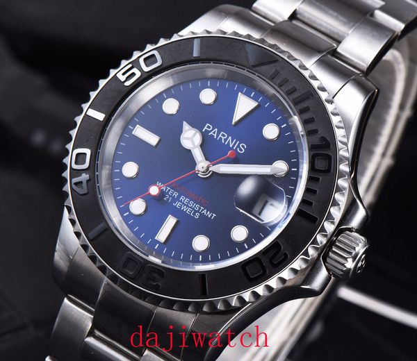 

41mm blue dial sapphire ceramic 21 jewels miyota automatic mens watch 8215, Slivery;brown