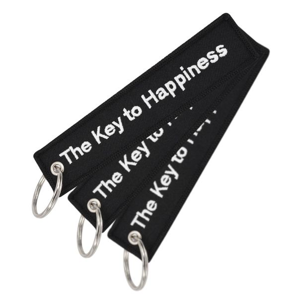 

the key to happiness keychain for motorcycles and cars gifts key tag black embroidery key fobs bijoux, Silver