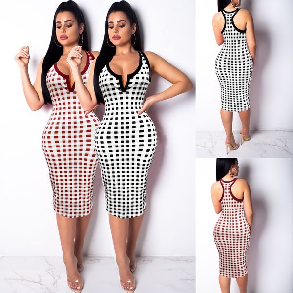 

european and american women's clothing sleeveless plaid dress, Black;gray