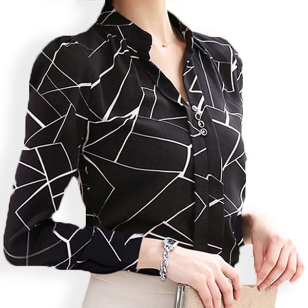 

ladies blouse woman women blouses shirt foxmertor autumn v neck regular print elegant office lady shirt long sleeve blusas feminina, White