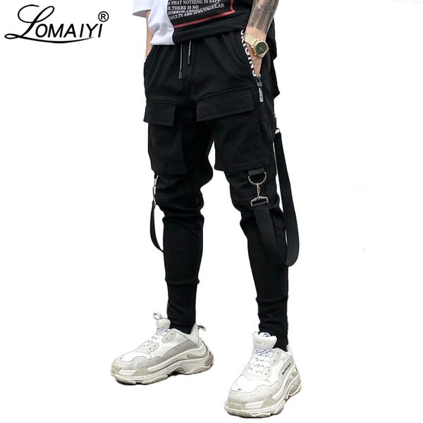 

lomaiyi men's stretch streetwear hip hop pants mens joggers pants 2019 spring summer korea style pockets harem man bm307, Black
