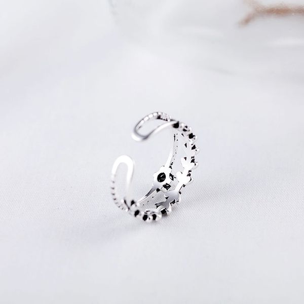 Оптово Творческие 925 серебряных кольца для женщин Obsidian листа двухслойного тайского Silver Index Открытия палец кольца