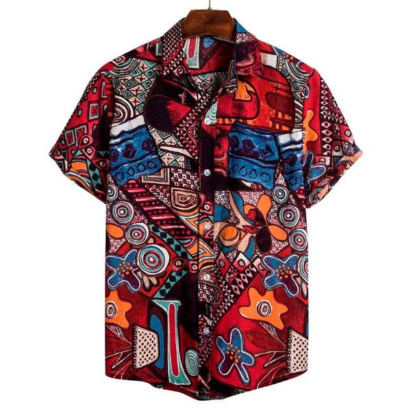 

mens ethnic vintage short sleeve casual hawaiian cotton linen printing shirt loose hawaii fit plus size beach shirts men blouse, White;black