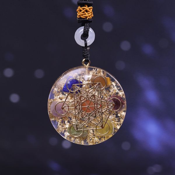 

metatron cube orgonite necklace sacred geometry resin pendant flower of life cosmic energy center sign pendant necklace magic he, Silver