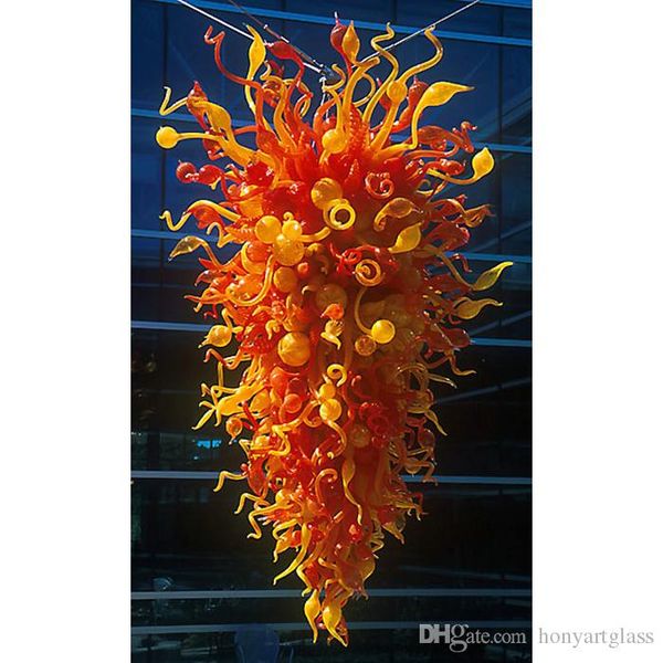 

Red Orange Color Crystal Hand Blown Glass Modern Style Chain Chandelier Lighting Pendant Lamps Large Size Murano Glass