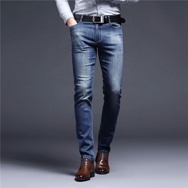 

men's jeans spring and summer tide fashion straight pants casual cotton stretch slim trend, Blue