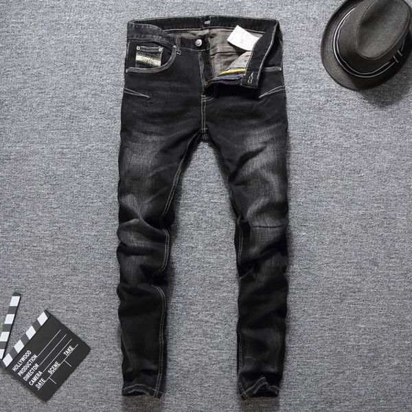 

american streetwear fashion men jeans black classical denim pencil pants hombre elastic skinny jeans men hip hop homme, Blue