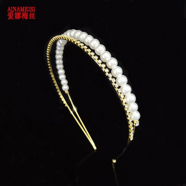 

ainameisi 2020 fashion pearl bridal tiaras and crowns for women girls rhinestone headband princess wedding hair jewelry gift, Golden;silver