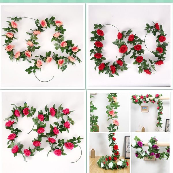 

2.45m artificial flower vine simulation rose vine fake silk rose ivy flower, artificial plant vine rattan decoration wedding home decoration