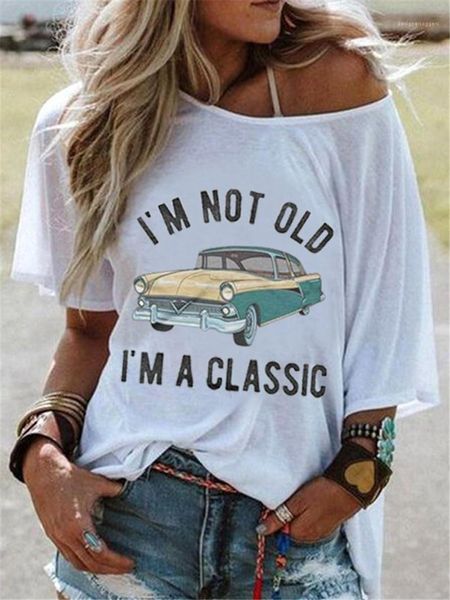 

summer loose fashion tshirt casual crew neck female tees woman designer car and letter print short sleeve, White