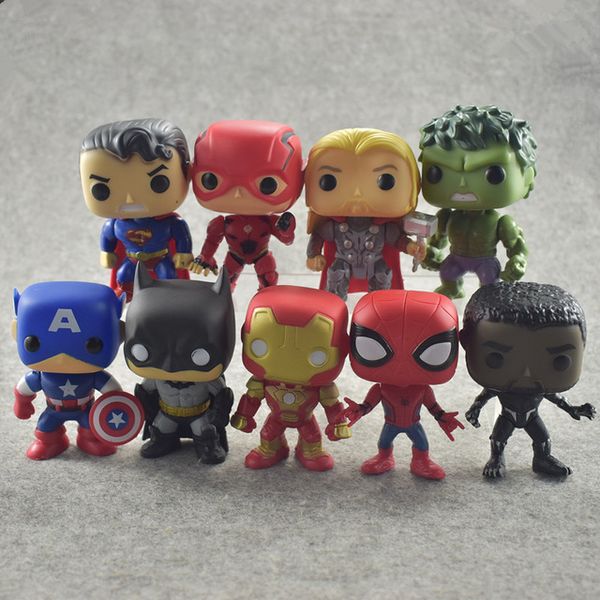 

funko pop dc justice league & marvel avengers hulk iron man spiderman logan model action figure collectible model toy for gift 9pcs a lots