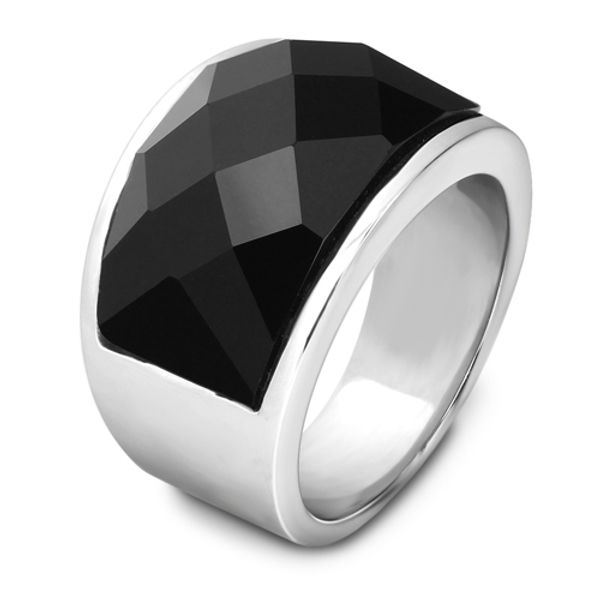 

new designer fashion rings women men wedding jewelry big black crystal stone ring 316l stainless steel anillos online sale, Silver