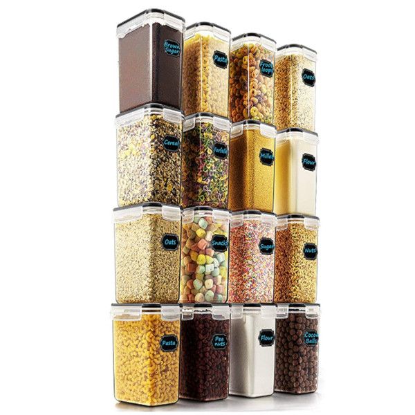 

airtight food storage containers - wildone cereal & dry food storage container set of 16 [54oz /1.6l] for sugar, flour and baking supplies