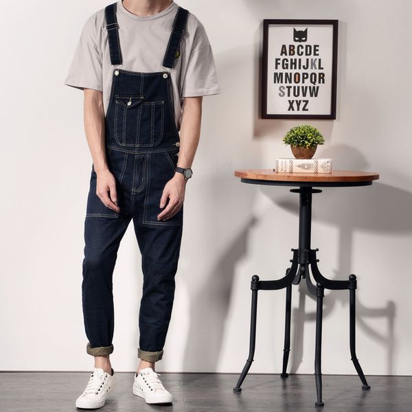 

2017 new brand black blue mens jeans bib overalls fashion male long jumpsuit denim overalls men