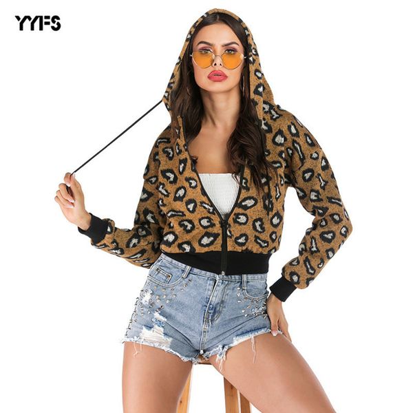 

womens designer season leopard print jacket casual hooded q7r, Black;brown