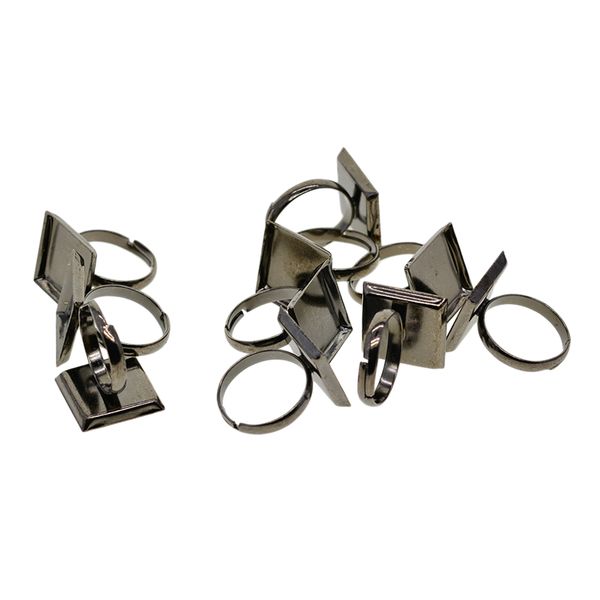 

10pcs 16mm square metal blank ring base diy handmade adjustable tools for making personalized jewelry, Golden;silver