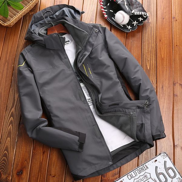 

autumn winter jacket men three-in-onedetachable plus velvet two-piece large size cold-proof jacket zipper coat men overcoat, Black;brown