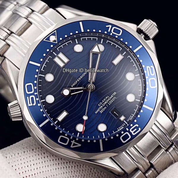 Cheap New Diver 300 m 210.30.42.20.03.001 Azul Ripple Dial Automático Mens Watch Pulseira De Aço Inoxidável Azul Bezel Relógios Olá_watch