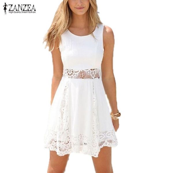 

wholesale- zanzea 2016 summer style white dress women casual solid lace strapless a-line short mini dresses plus size vestidos, White;black