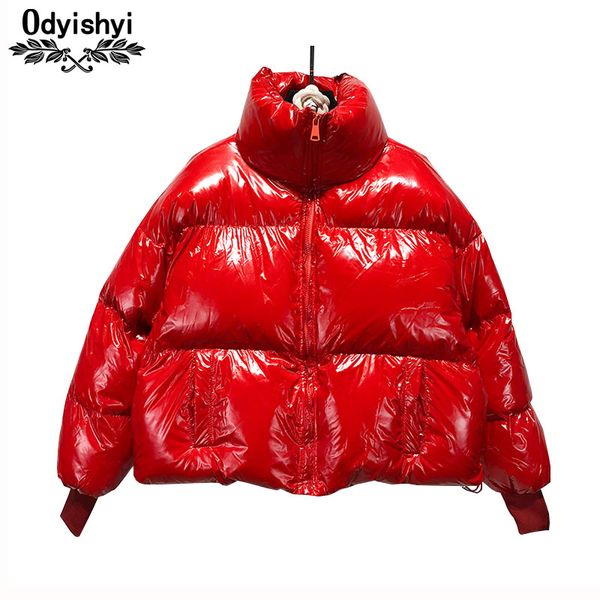

winter warm short jacket women down cotton coat 2019 fashion bright padded jackets female letter stand collar loose outwear h665, Black