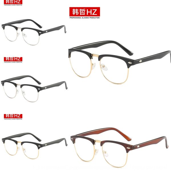 

2020 metal half gloves and mitten 3016 plain glasses men's and women's large frame tide glasses frame, Silver