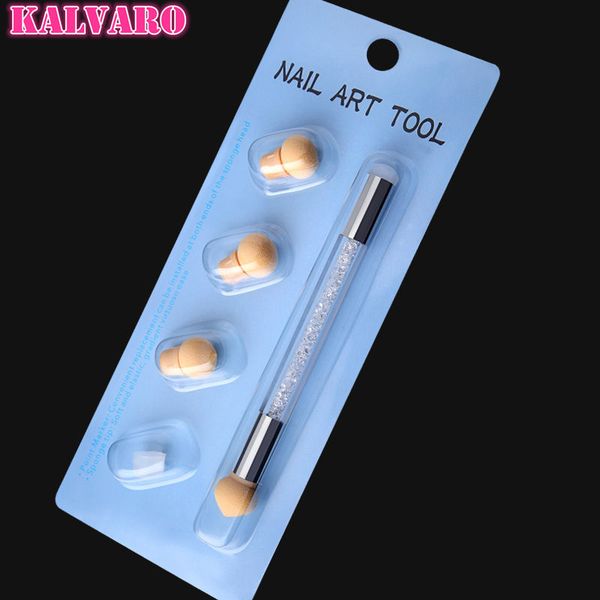 

1 set diy rhinestone handle nail smudge stick double head mini printing gel gradient pen nail art sponge silicone brush tools