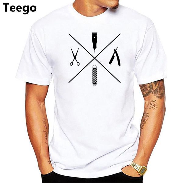 

brand clothing summer fashion hairdresser t shirt men short sleeve cotton barber t-shirt cool tees, White;black