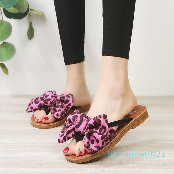 

tino kino women bowtie leopard summer flats casual slippers female beach flip flops comfort fashion slip on clip toe shoes c21, Black