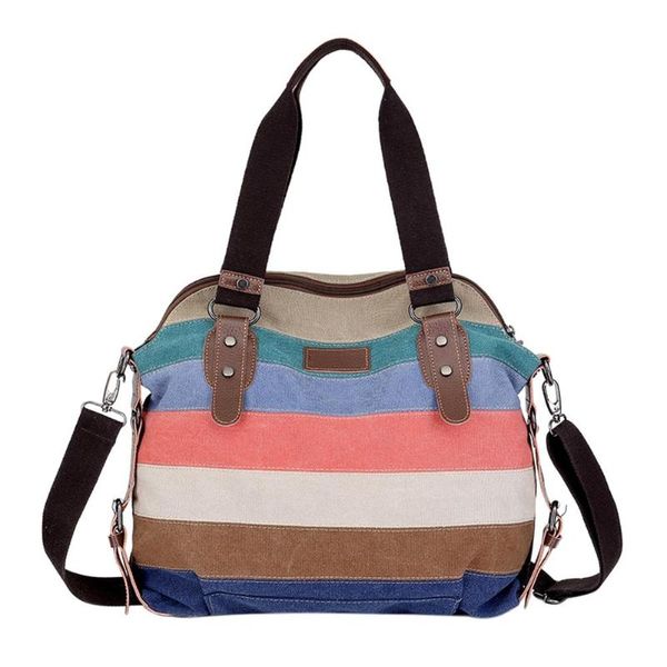 

women canvas stripe travel tote handbag casual large capital crossbody shoulder bag bolsas for women travel bag