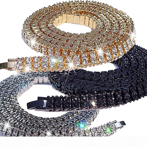 

men's necklace alloy crystal double row cubic zirconia chain gold black silver rough hip hop jewelry rock gift glitter necklaces