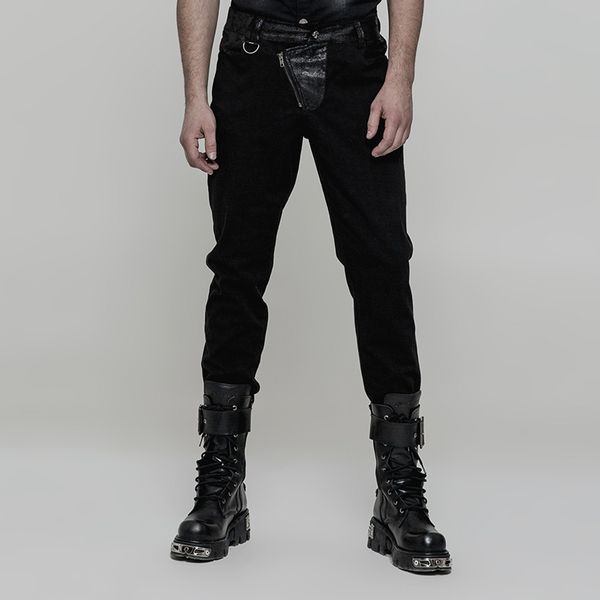 

punkrave мужской стимпанк брюки punk dark stripe crack pu кожа street красивые длинные брюки, Black