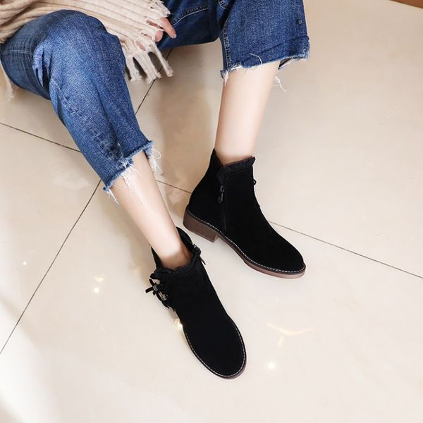 

big size 9 10 11-13 boots women shoes ankle boots for women ladies shoes woman winter round head pure color, Black
