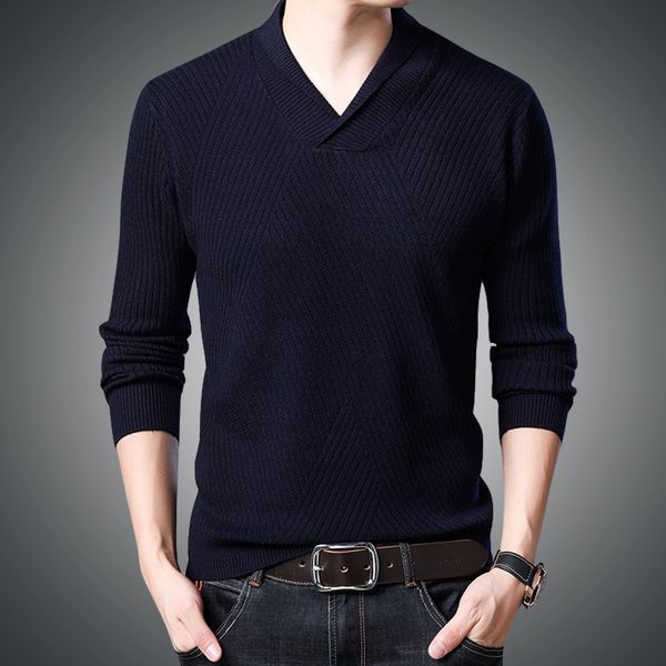 

men v-neck long sleeve fashion warm sweaters men's thick autumn winter solid color casual wild trend bottoming shirt 599, White;black
