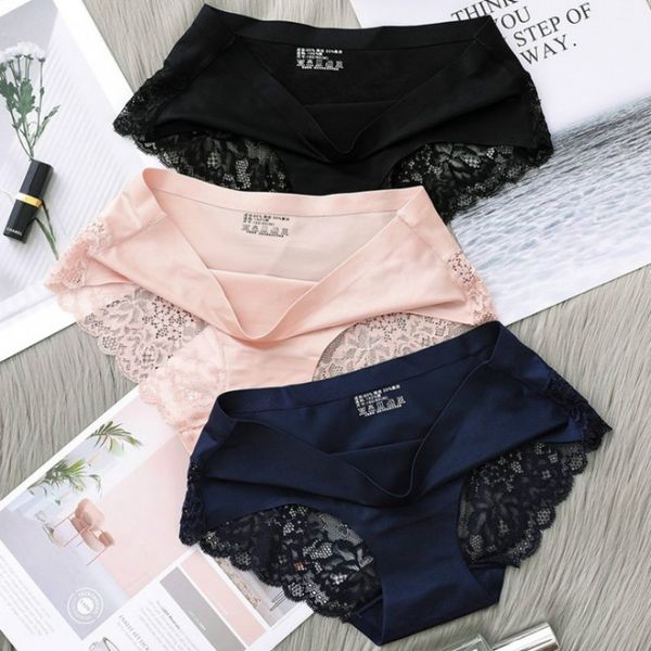 

women designer underpants womens hollow panties preppy style middle waist breathable crotch lace panties women underpants, Black;pink