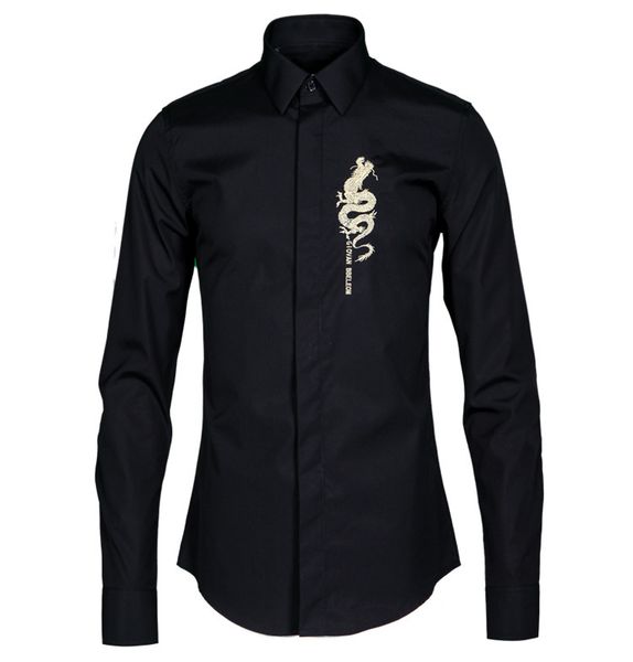 

вышивка дракон личность ветер рубашка с длинным рукавом бренд мужской одежды рубашка завод мужской, White;black