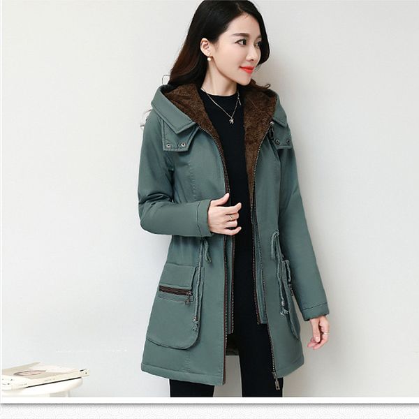 

winter thickening warm lace cotton coat female 2018 hooded slim large size cotton clothing jacket fashion women's long sleeve, Tan;black