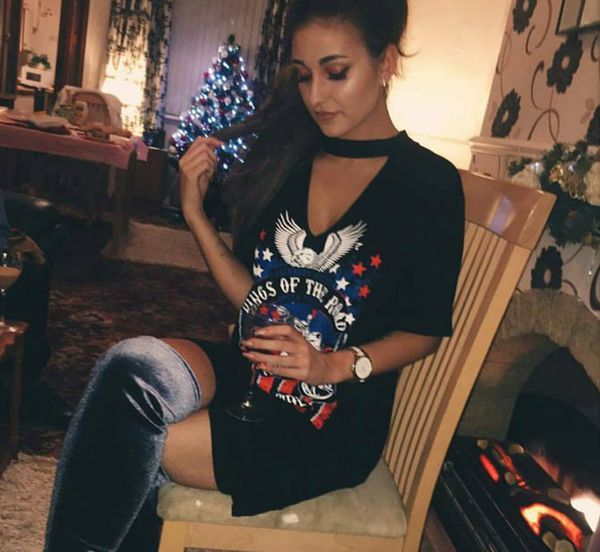 

selling eagle motorcycle printed halter t-shirt dress, White